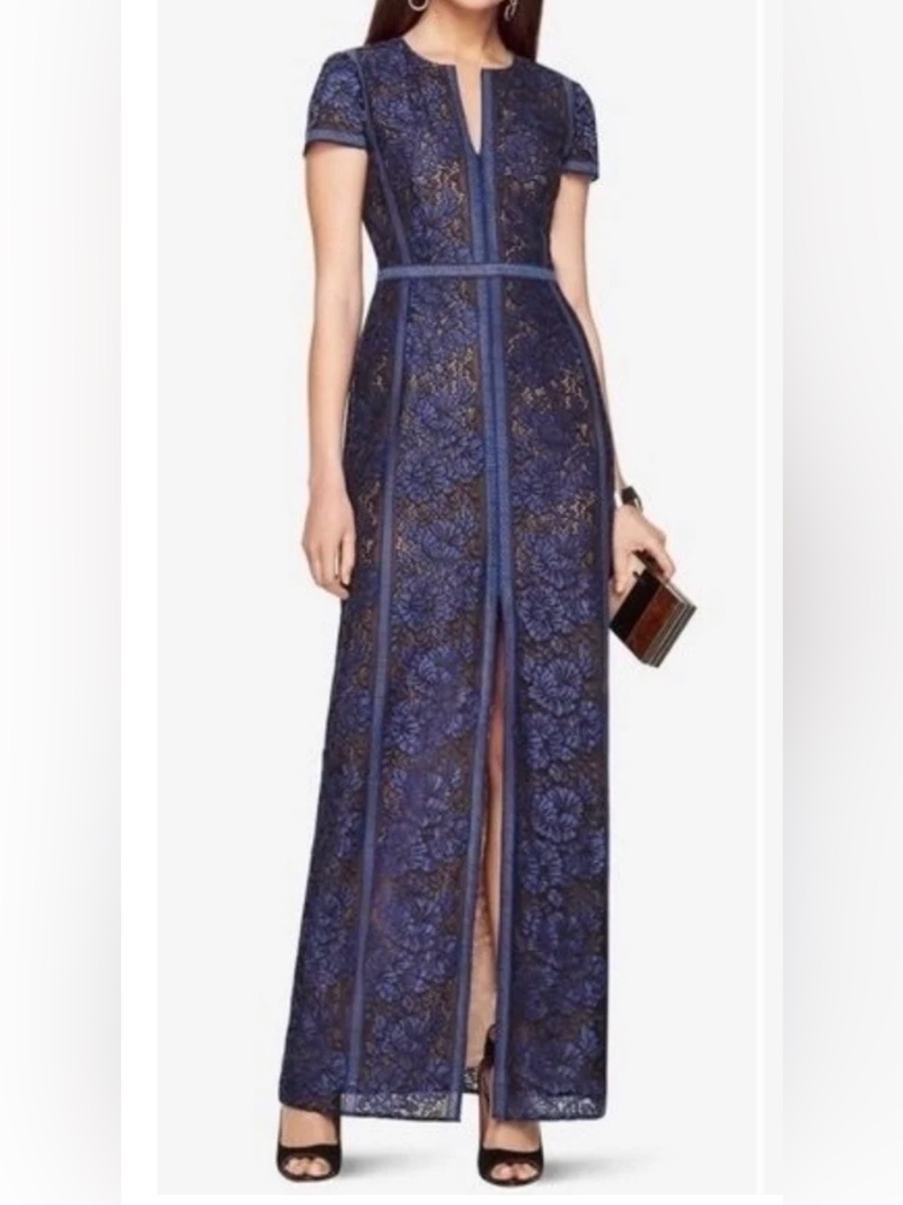 BCBGMAXAZRIA Cailean Blue Lace Maxi Dress